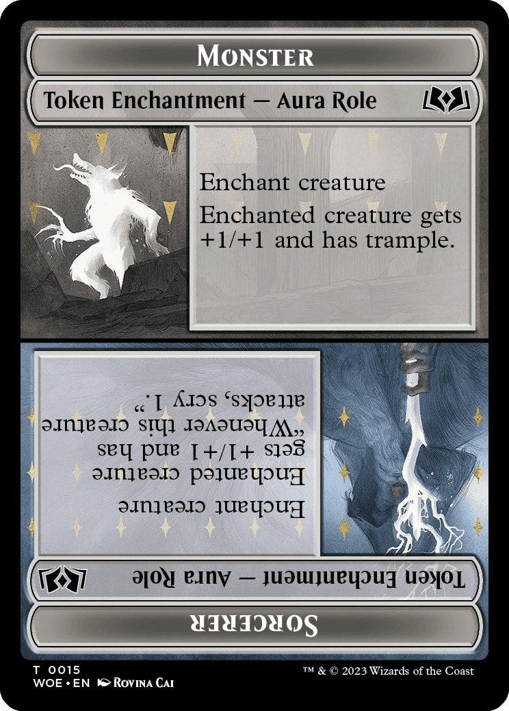Image for Monster Role / Sorcerer Role // Royal Role / Young Hero Role Double-Sided Token (15 // 16) (WOE) - Magic: The Gathering