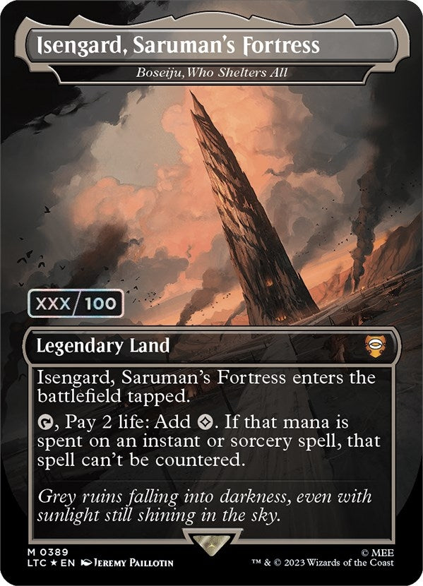 Image for Isengard, Saruman's Fortress - Boseiju, Who Shelters All (Borderless) (Serial Numbered) (389) (LTC) - Magic: The Gathering