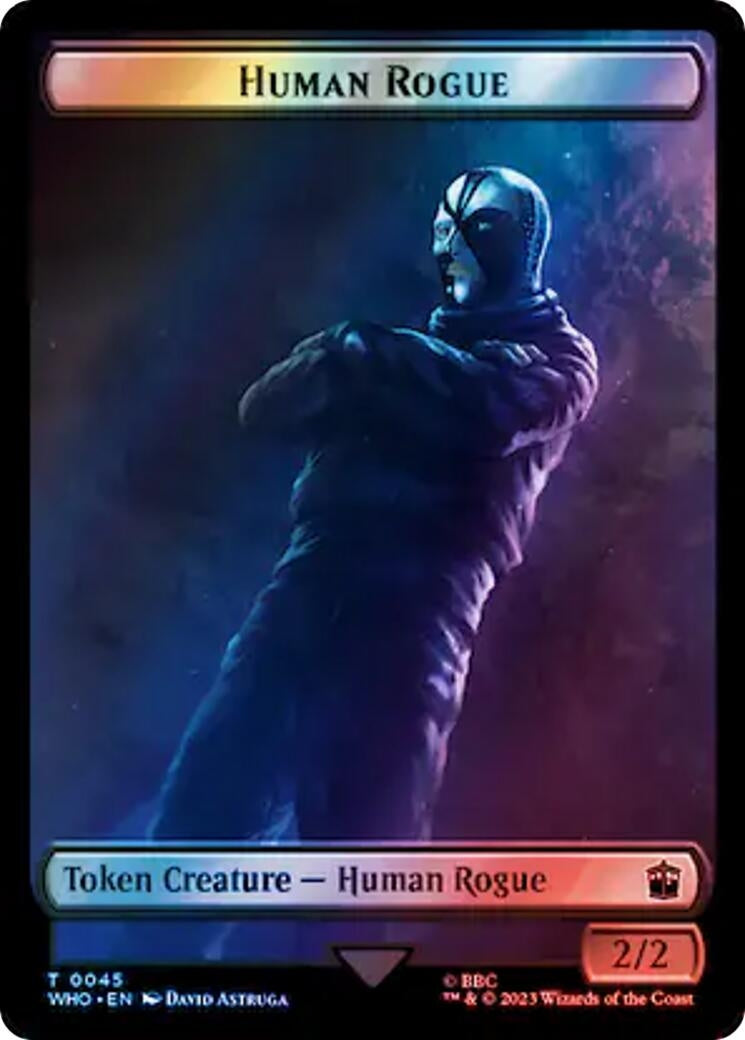 Image for Human Rogue // Dinosaur Double-Sided Token (Surge Foil) (45 // 52) (WHO) - Magic: The Gathering
