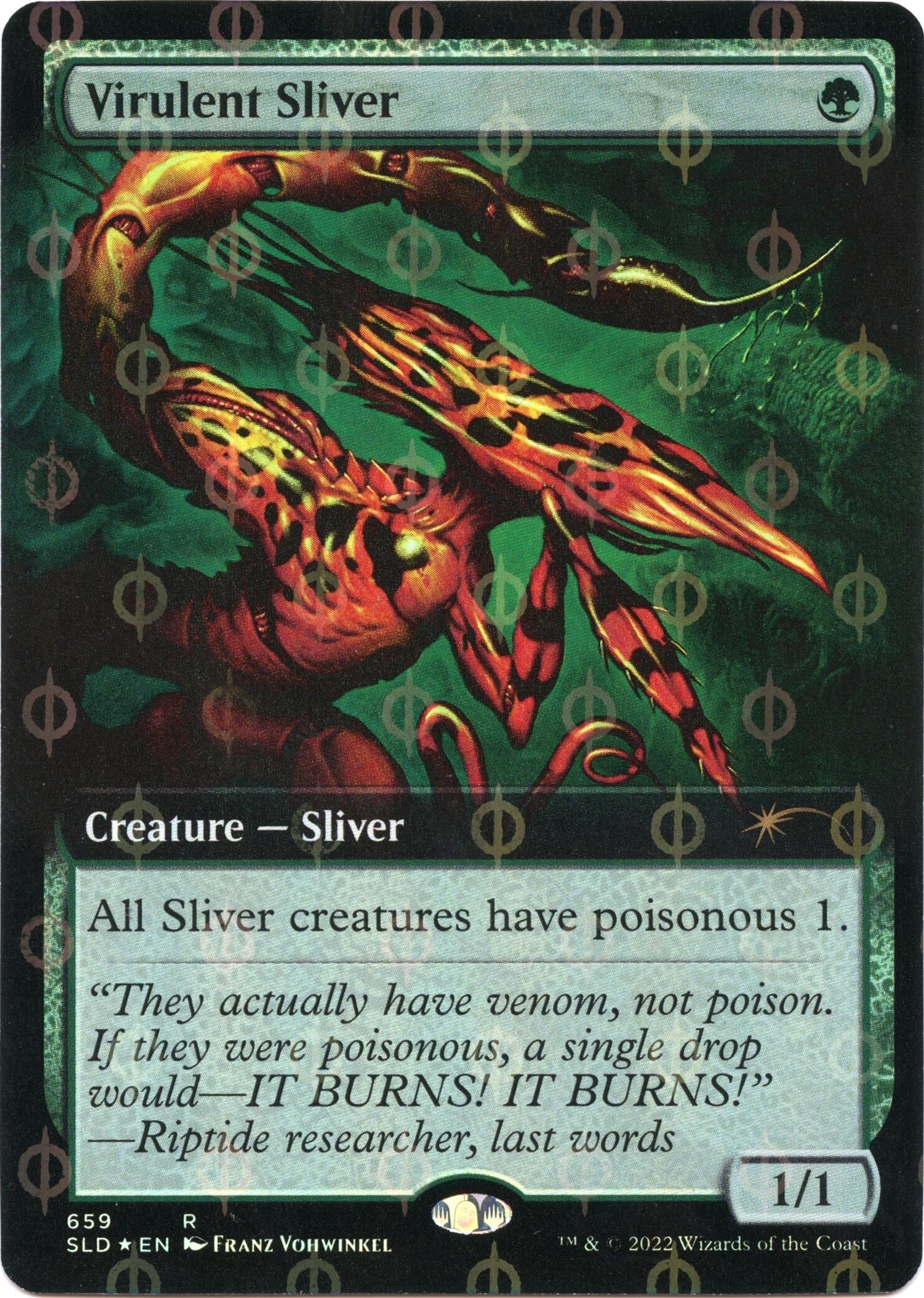 Image for Virulent Sliver (Extended Art) (Step-and-Compleat Foil) (659) (SLD) - Magic: The Gathering