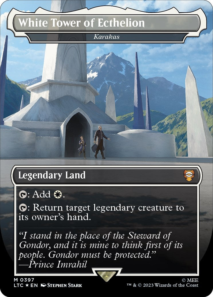 Image for White Tower of Ecthelion - Karakas (Borderless) (Surge Foil) (397) (LTC) - Magic: The Gathering