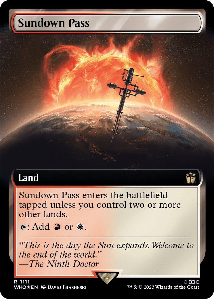 Image for Sundown Pass (Extended Art) (Surge Foil) (1111) (WHO) - Magic: The Gathering