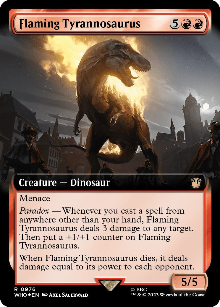 Image for Flaming Tyrannosaurus (Extended Art) (Surge Foil) (976) (WHO) - Magic: The Gathering