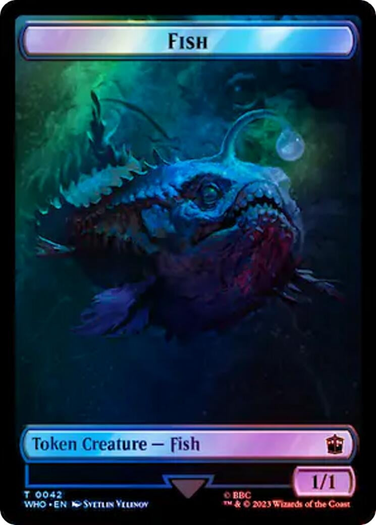 Image for Fish // Clue (0053) Double-Sided Token (Surge Foil) (42 // 53) (WHO) - Magic: The Gathering
