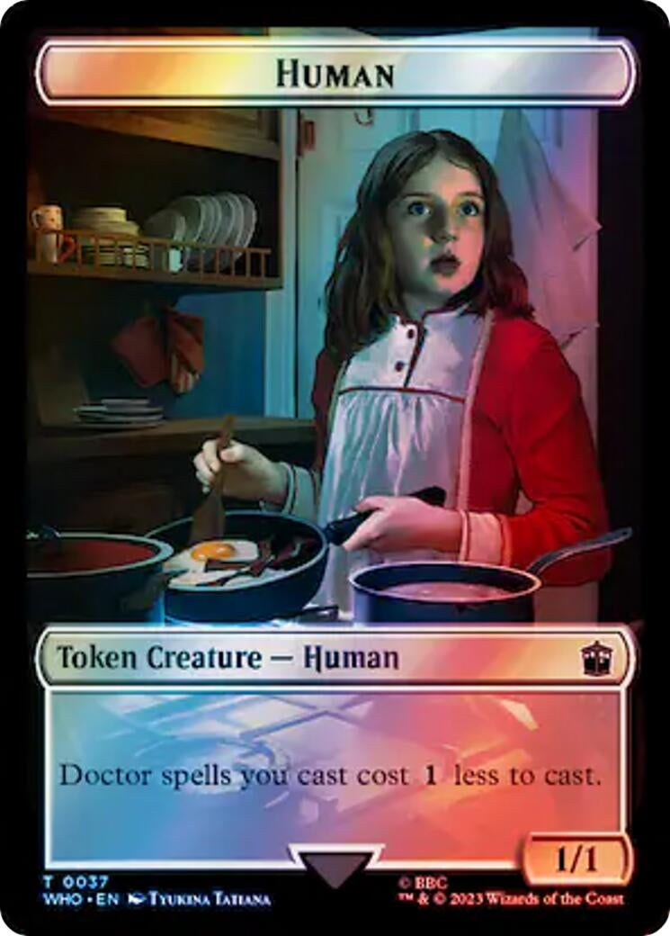 Image for Human (0037) // Dinosaur Double-Sided Token (Surge Foil) (37 // 52) (WHO) - Magic: The Gathering