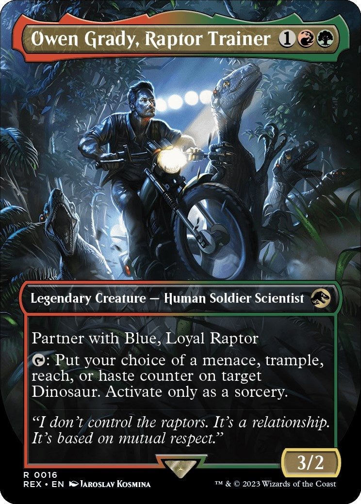 Image for Owen Grady, Raptor Trainer (Borderless) (16) (REX) - Magic: The Gathering