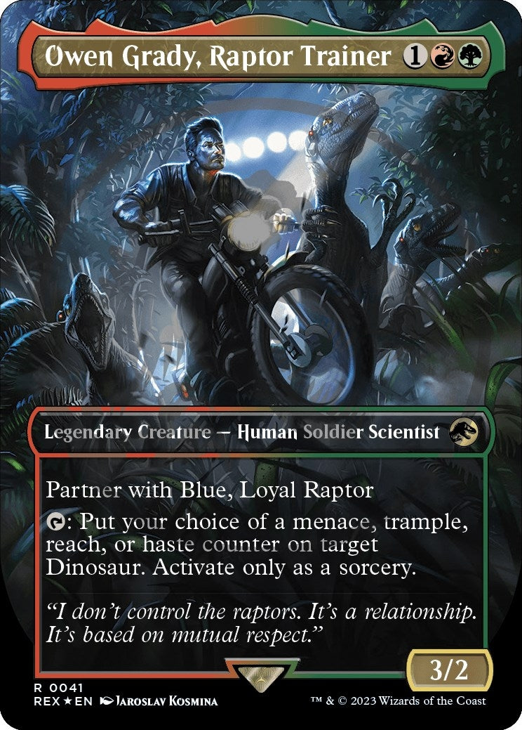 Image for Owen Grady, Raptor Trainer (Borderless) (Emblem) (41) (REX) - Magic: The Gathering