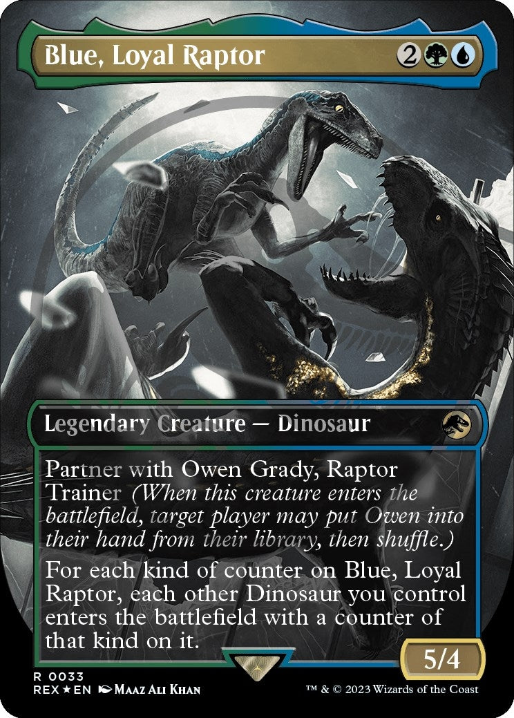 Image for Blue, Loyal Raptor (Borderless) (Emblem) (33) (REX) - Magic: The Gathering