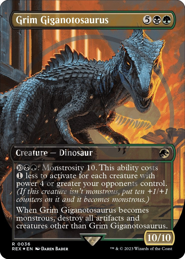 Image for Grim Giganotosaurus (Borderless) (Emblem) (36) (REX) - Magic: The Gathering