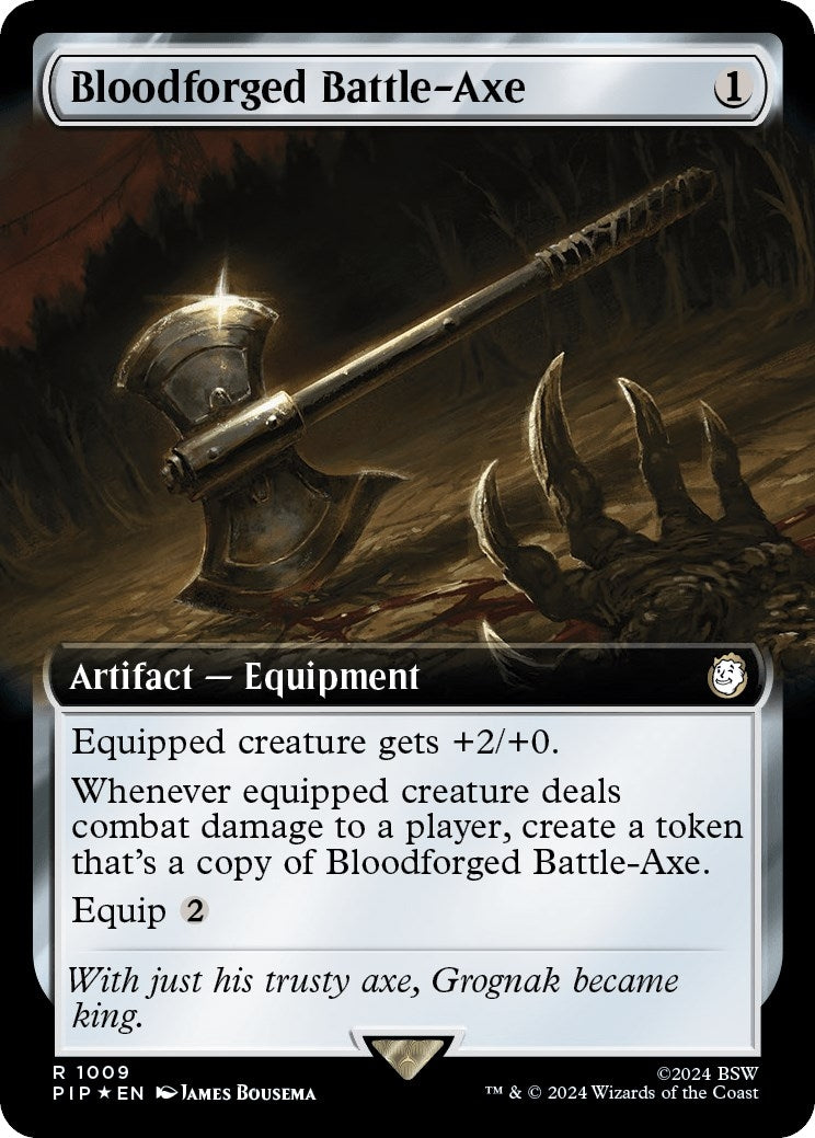 Image for Bloodforged Battle-Axe (Extended Art) (Surge Foil) (1009) (PIP) - Magic: The Gathering