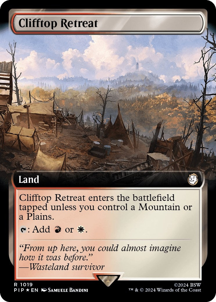 Image for Clifftop Retreat (Extended Art) (Surge Foil) (1019) (PIP) - Magic: The Gathering
