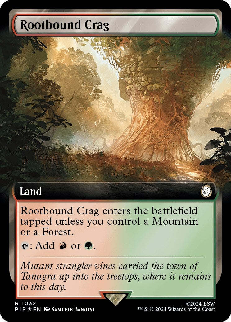 Image for Rootbound Crag (Extended Art) (Surge Foil) (1032) (PIP) - Magic: The Gathering