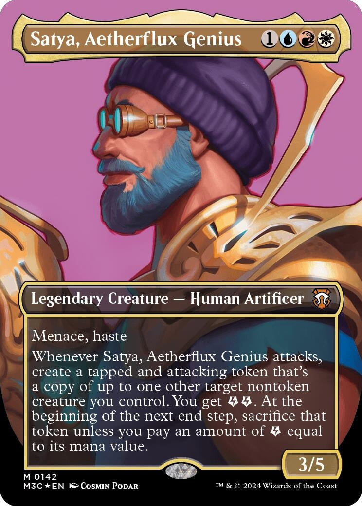 Image for Satya, Aetherflux Genius (Borderless) (Ripple Foil) (142) (M3C) - Magic: The Gathering
