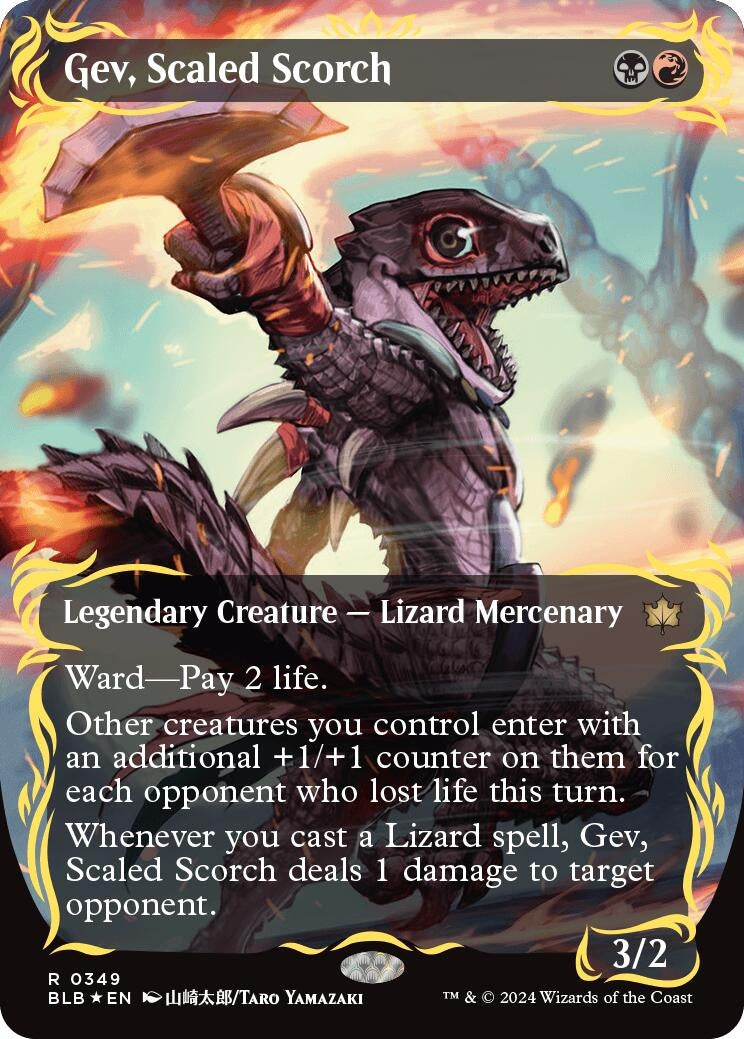 Image for Gev, Scaled Scorch (Borderless) (Raised Foil) (349) (BLB) - Magic: The Gathering