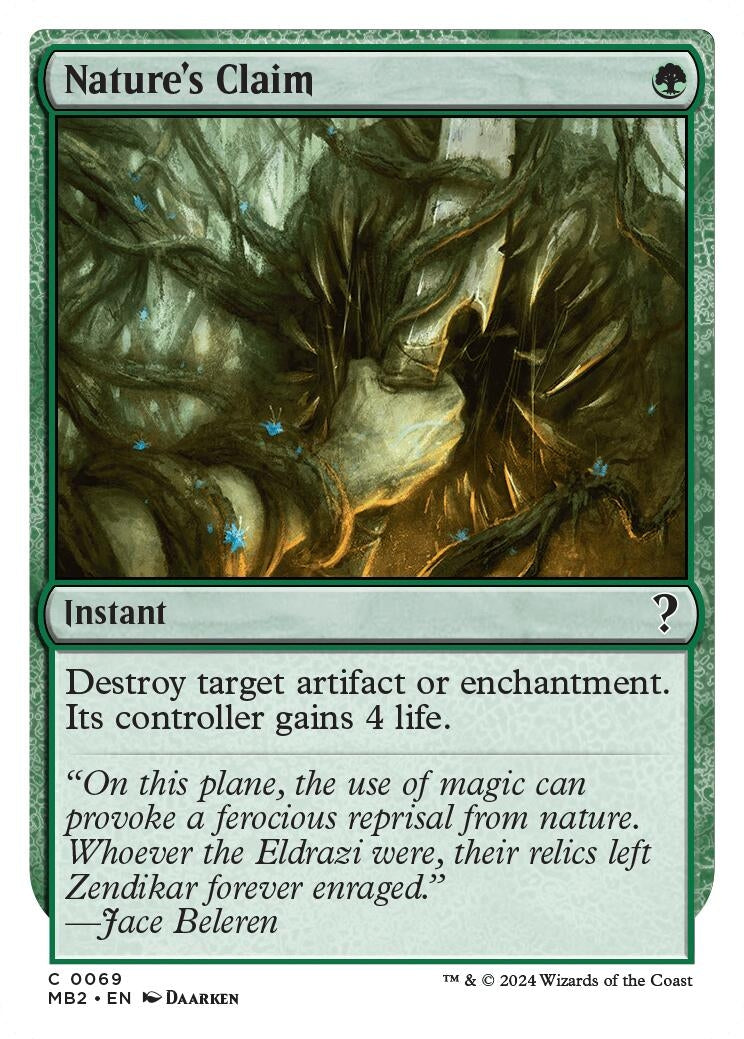 Image for Nature's Claim (White Border) (69) (MB2) - Magic: The Gathering