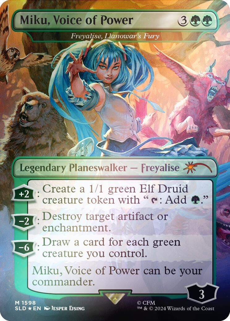 Image for Miku, Voice of Power - Freyalise, Llanowar's Fury (Rainbow Foil) (1598) (SLD) - Magic: The Gathering