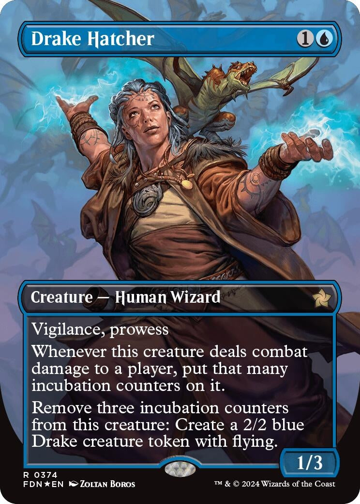 Image for Drake Hatcher (Borderless) (Mana Foil) (374) (FDN) - Magic: The Gathering